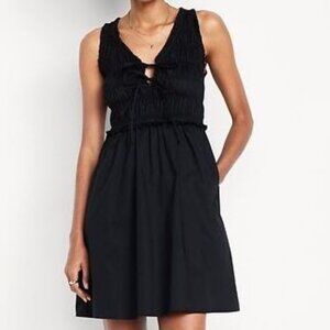 NWOT, SZ Petite Large 100% COTTON, Smocked Bodice Mini Dress, Black
